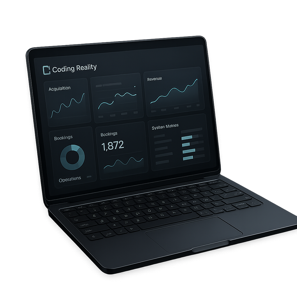 Laptop showing a dark operational dashboard